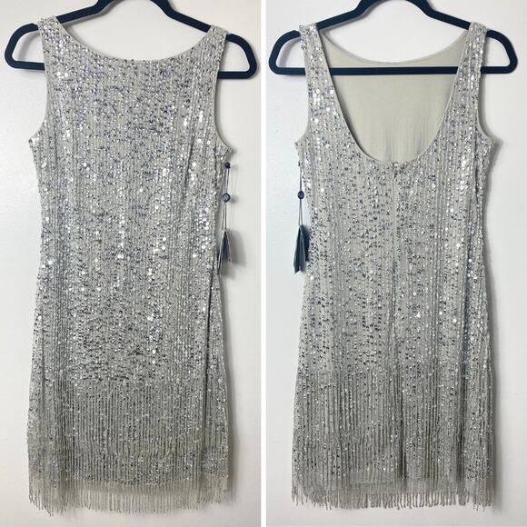 NWT ADRIANNA PAPELL DRESS SILVER 4P - Picture 2 of 16